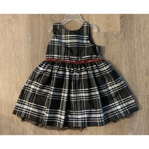 OshKosh B'gosh Girl’s Size 3T Black & White Plaid Holiday Dress With Red Trim